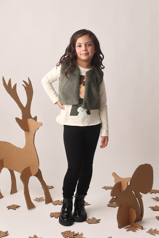 Chaleco de peluche con blusa ilustrada