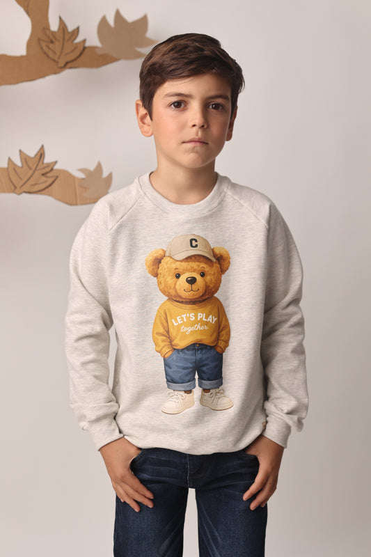 Sudadera gris con estampado de oso “Let’s Play Together”